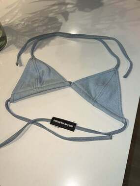mpaz studio Recycled Denim Triangle Bikini Top Size M-L